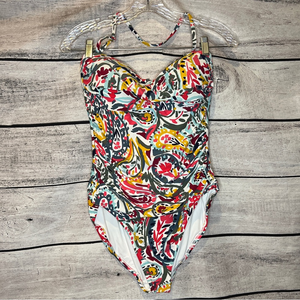 Anne Cole Multicolor Paisley One-Piece Swimsuit Boho Ikat Bright Size 10 EUC